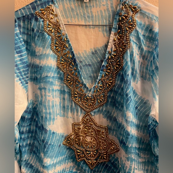blue island Other - Gorgeous Coverup/ Tops /Dress with Golden Beads Design in front & along neckline